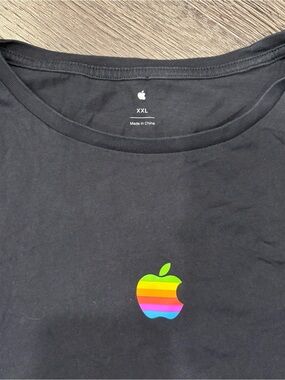 RARE Apple Rainbow Logo Tee, Black Short Sleeve, Mens XXL
